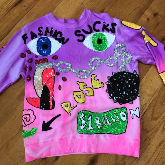 Discount Universe SweatShirt FASHION SUCKS Sequins Medium - Picture 7 of 8